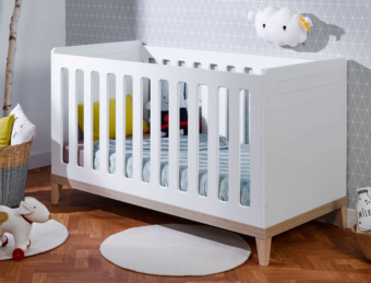 Lit bébé combiné évolutif blanc & bois Ecrin avec matelas couffin 40x80  fourni - Morgaëlla