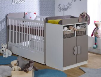 Lit bébé combiné évolutif blanc & bois Ecrin avec matelas couffin 40x80  fourni - Morgaëlla