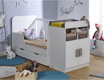 Lit bébé combiné évolutif blanc & bois Ecrin avec matelas couffin 40x80  fourni - Morgaëlla