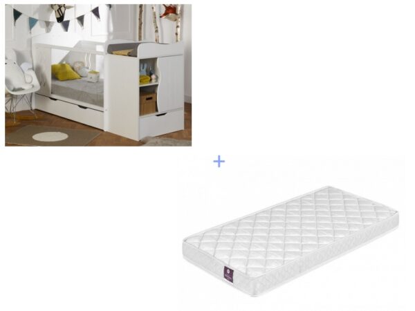 Lit bébé combiné évolutif Belem blanc 70x140 cm + Matelas