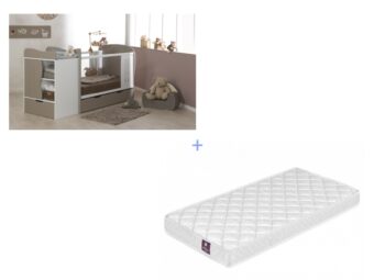 Lit bébé combiné évolutif Belem blanc/lin 70×140 cm + Matelas