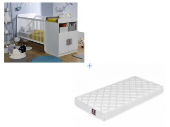 Lit bébé combiné évolutif Fleur blanc 70×140 cm + Matelas