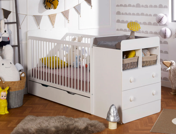 Lit bébé combiné évolutif Malte blanc 70x140 cm + Matelas – Image 2