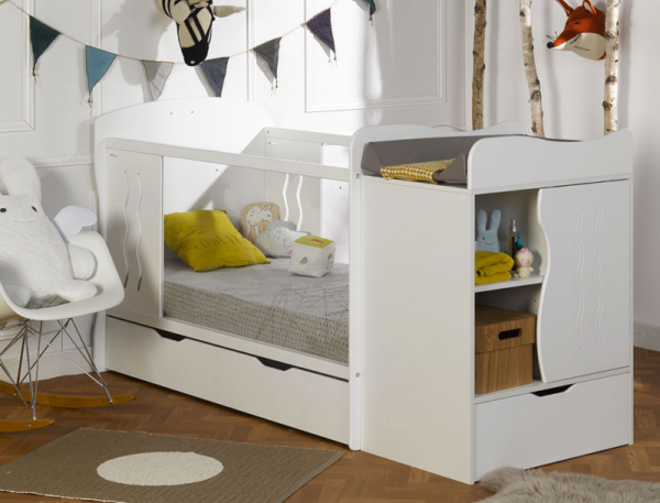 Lit bébé combiné évolutif Belem blanc 70x140 cm + Matelas – Image 2