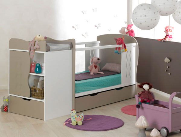 Lit bébé combiné évolutif Belem blanc/lin 70x140 cm + Matelas – Image 2