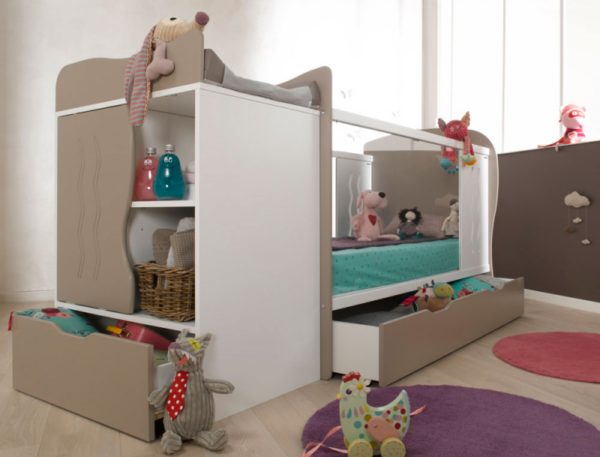 Lit bébé combiné évolutif Belem blanc/lin 70x140 cm + Matelas – Image 3