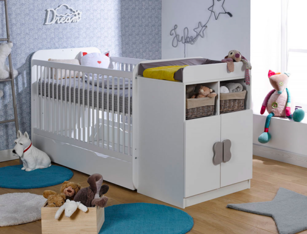 Lit bébé combiné évolutif Fleur blanc 70x140 cm + Matelas – Image 2