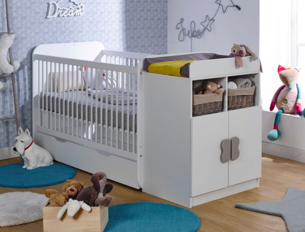 Lit bébé combiné évolutif Fleur blanc 70x140 cm + Matelas – Image 3