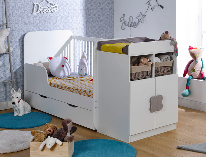 Lit bébé évolutif avec tiroir et matelas collection NOE réglable en