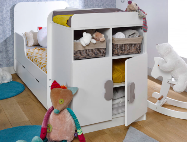 Lit bébé combiné évolutif Fleur blanc 70x140 cm + Matelas – Image 6