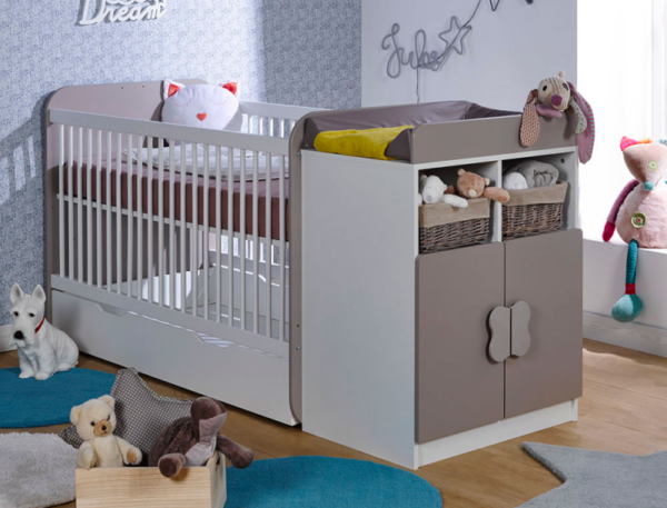 Lit bébé combiné évolutif Fleur blanc/lin 70x140 cm + Matelas – Image 2