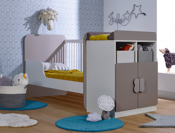 Lit bébé combiné évolutif Fleur blanc/lin 70x140 cm + Matelas – Image 4