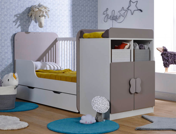 Lit bébé combiné évolutif Fleur blanc/lin 70x140 cm + Matelas – Image 5