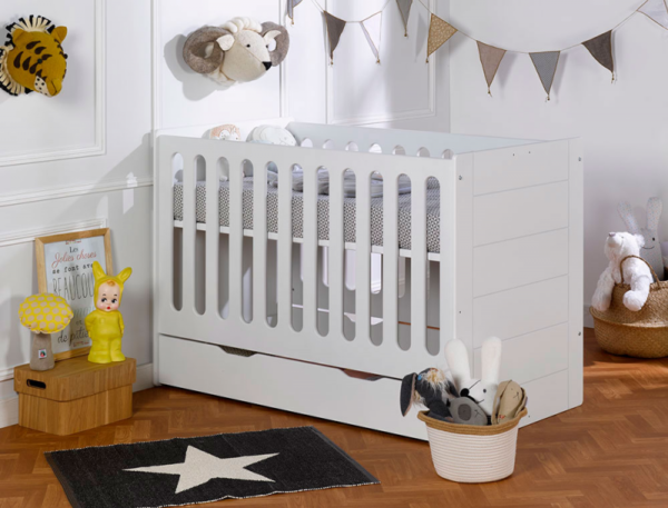 Lit bébé combiné évolutif Module blanc 70x140 cm + Matelas – Image 2