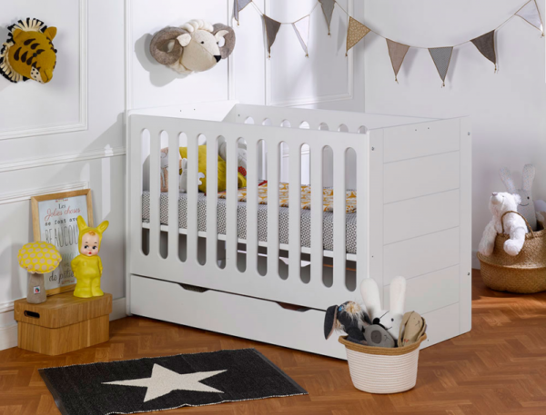 Lit bébé combiné évolutif Module blanc 70x140 cm + Matelas – Image 3