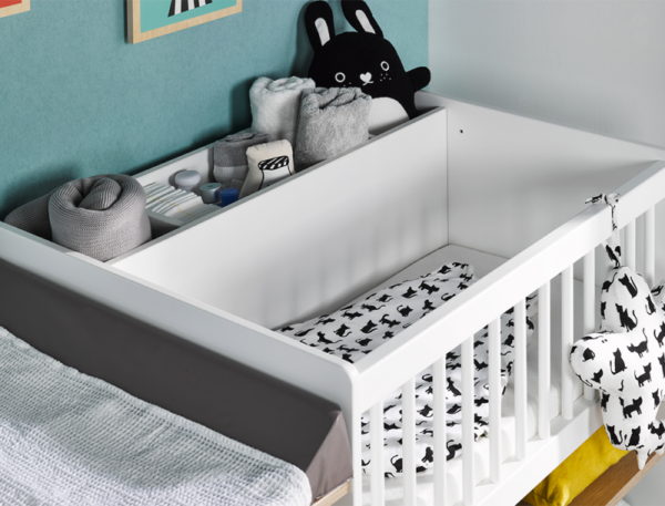 Lit bébé combiné évolutif blanc & bois Ecrin avec matelas couffin 40x80 fourni – Image 4