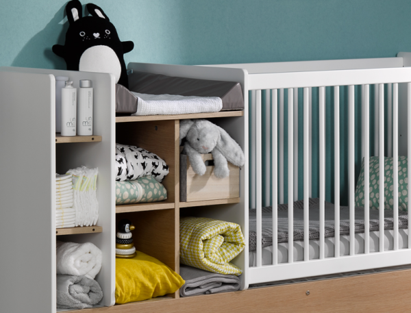 Lit bébé combiné évolutif blanc & bois Ecrin avec matelas couffin 40x80 fourni – Image 5
