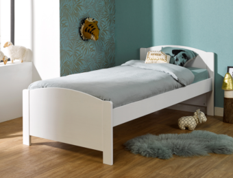 Lit enfant Opale blanc pin massif 90×200 cm + Matelas & Sommier