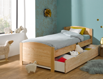 Pack lit enfant Opale pin naturel  + Tiroir lit + 1 matelas + Sommier