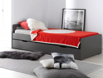 Lit gigogne enfant Féroé anthracite 90×200 cm + 2 Matelas