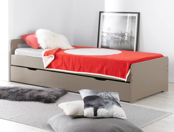 Lit gigogne enfant Féroé lin 90x190 cm + 2 Matelas