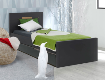 Lit enfant Milo anthracite 90×200 cm + 2 matelas + Tiroir de lit gigogne