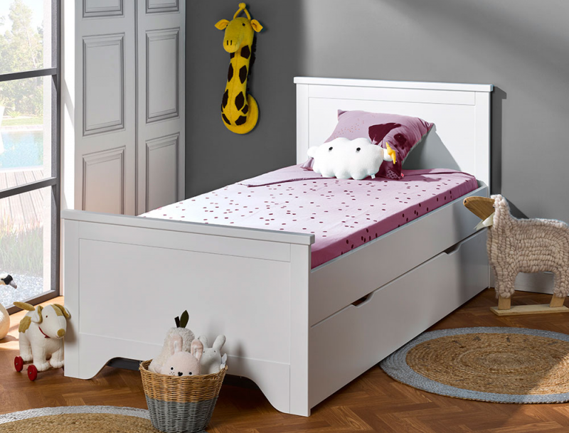 Lit enfant Occitane 90x190 cm + 2 matelas + Sommier 90x190 cm + Tiroir de  lit gigogne - Morgaëlla