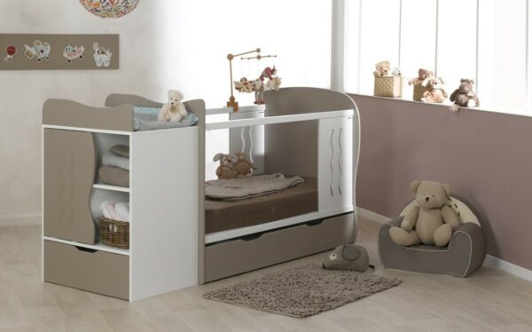 Lit combi évolutif tiroir Belem blanc/lin 70x140 cm