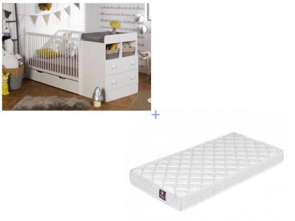 Lit bébé combiné évolutif Malte blanc 70x140 cm + Matelas