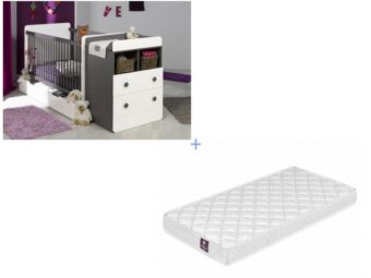 Lit bébé combiné évolutif Malte blanc/taupe 70×140 cm + Matelas