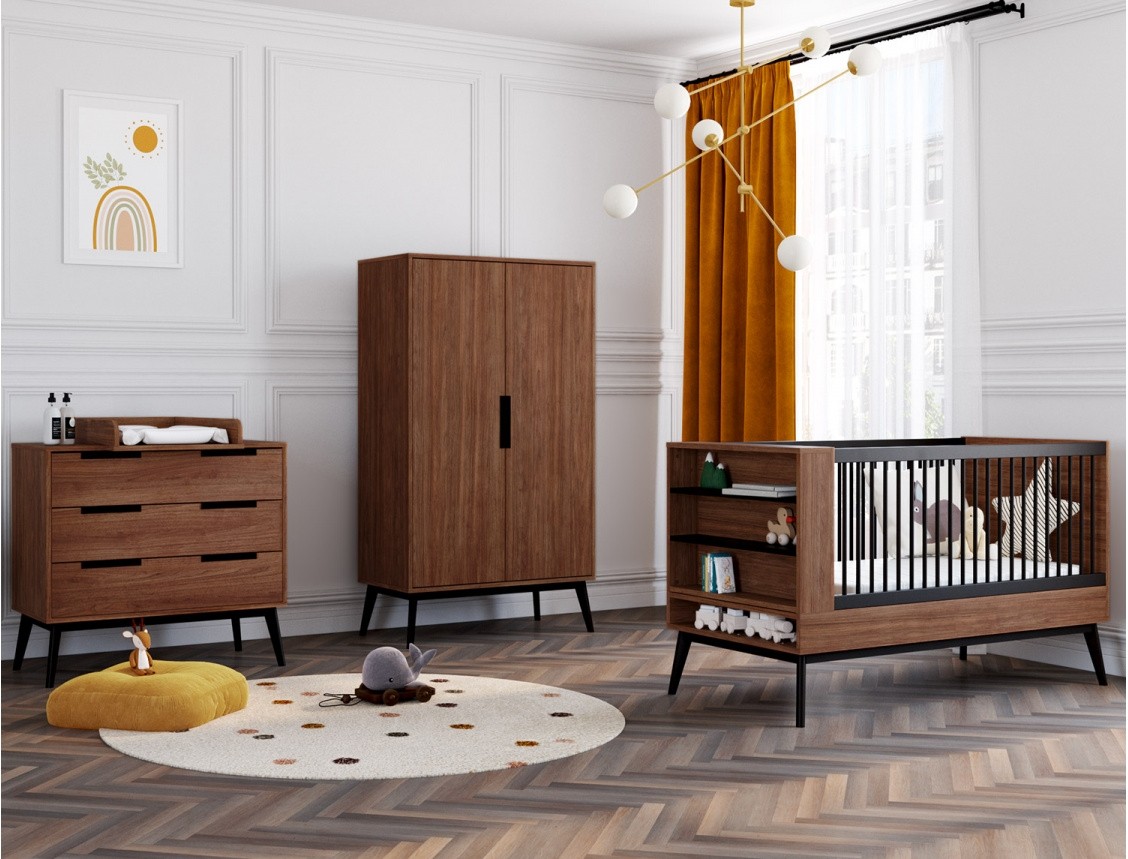 Chambre bébé Médéa : lit évolutif, commode + plan langer, armoire