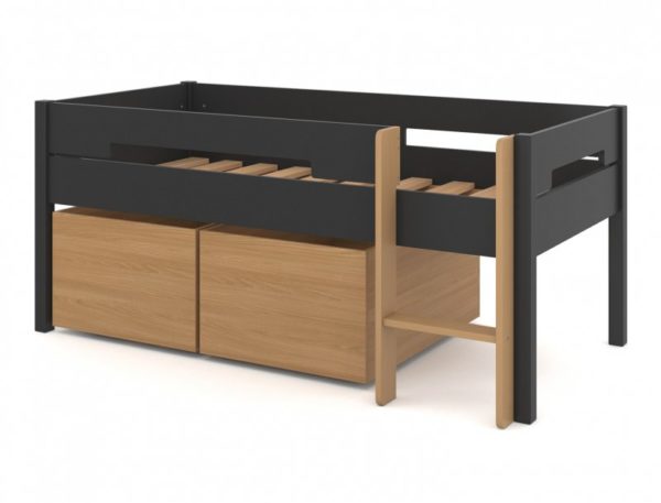 Lit mi-hauteur Milo anthracite et bois 90x190 cm – Image 2