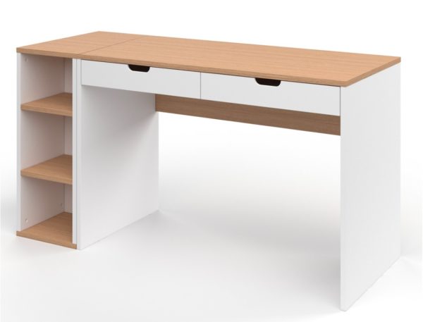 Bureau Blanc et Bois avec caisson Milor – Image 2